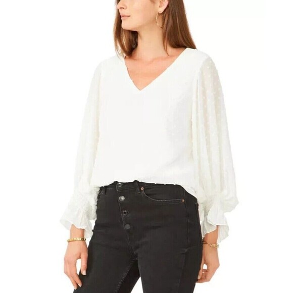 Vince Camuto Women's Blouse Plus Size Clip Dot V-Neck Top Soft Off White size 2X - Picture 2 of 7